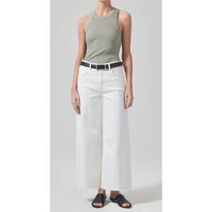 Citizens OF Humanity Lyra Crop Wide-leg Raw Hem Jeans White 27 NWT